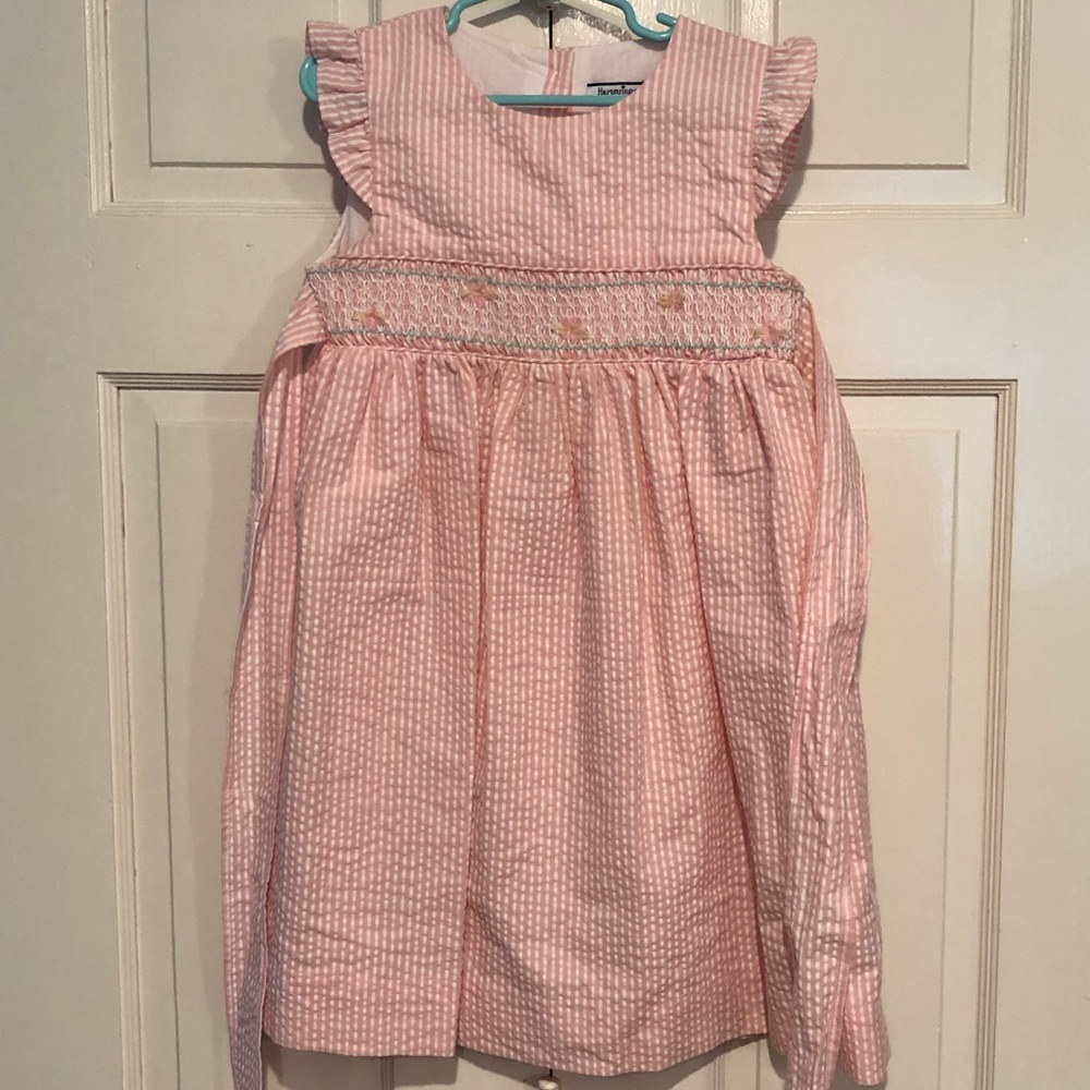 Girls seersucker smocked dress